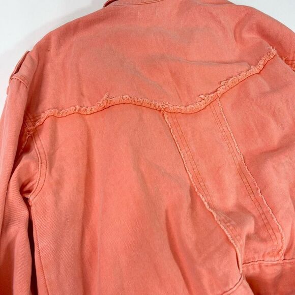 POL Jacket Womens Medium Orange Cotton Long-Sleeve Full-Zip Belted oversized - Picture 6 of 9